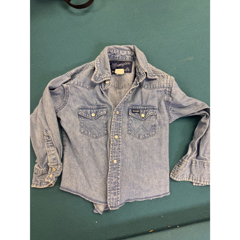 Wrangler Kids Western Denim Shirt Light Wash Snapβ Front XS 3-4 BW1251B